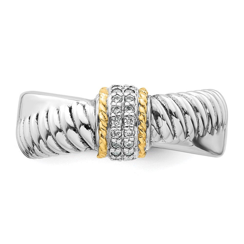 Sterling Silver RH-pl w/14k Accent Polished CZ Twisted Ring