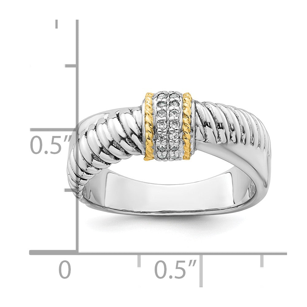 Sterling Silver RH-pl w/14k Accent Polished CZ Twisted Ring