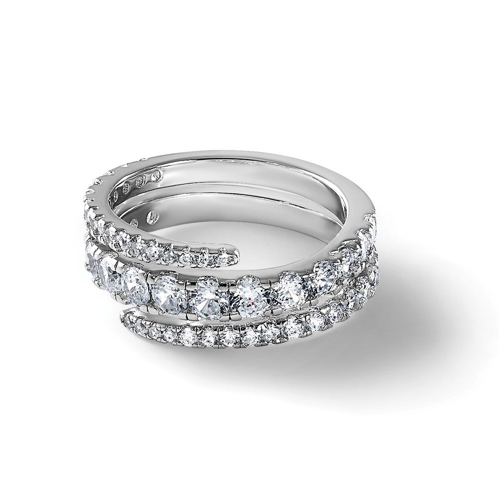 Sterling Silver Rhodium-plated Polished CZ Wrapped Band Ring