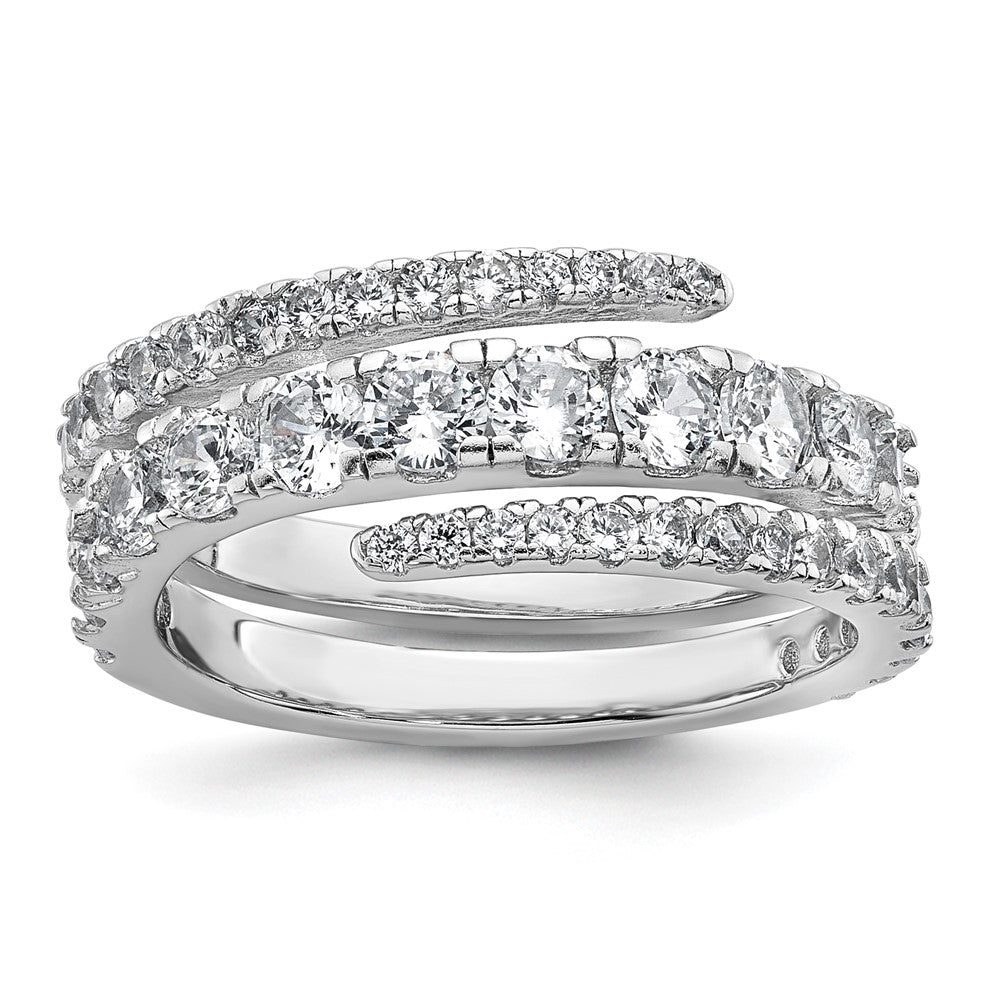 Sterling Silver Rhodium-plated Polished CZ Wrapped Band Ring