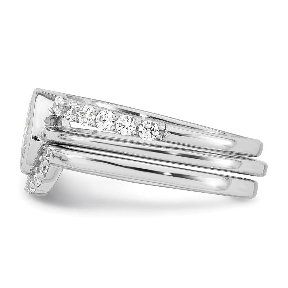 Sterling Silver Rhodium-plated Polished Teardrop CZ 3 Ring Set