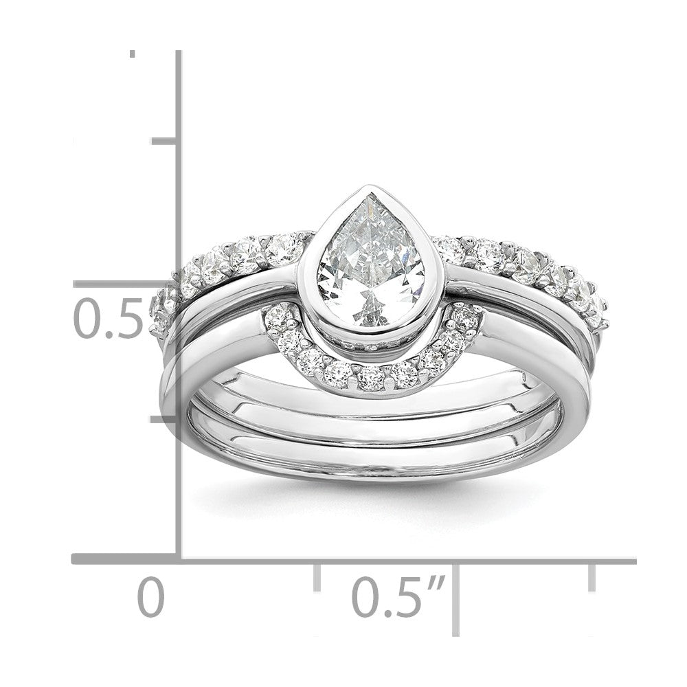 Sterling Silver Rhodium-plated Polished Teardrop CZ 3 Ring Set