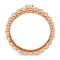 Sterling Silver and Rose-tone Polished and Beaded CZ 3 Ring Set