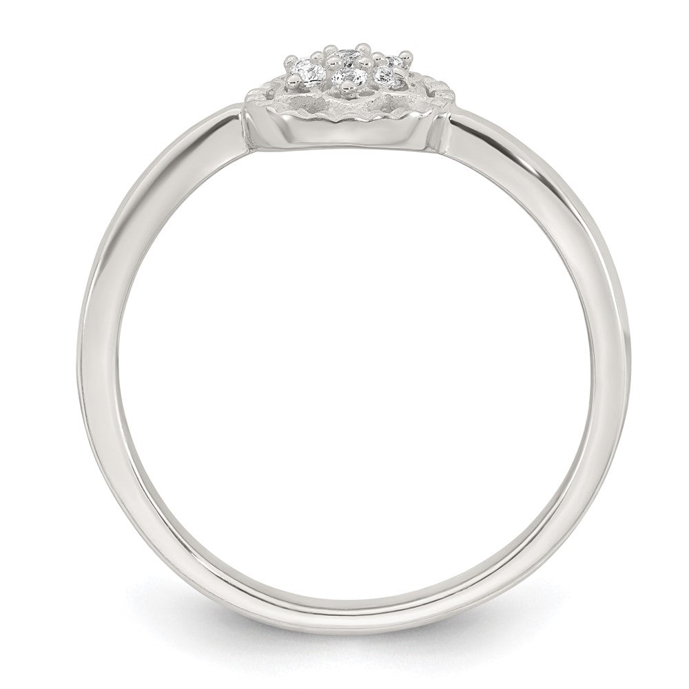 Sterling Silver Polished and Grooved CZ Flower Ring