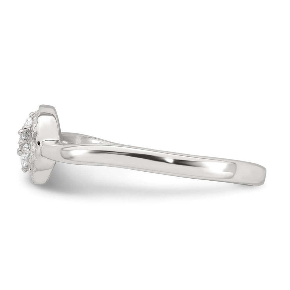 Sterling Silver Polished and Grooved CZ Flower Ring