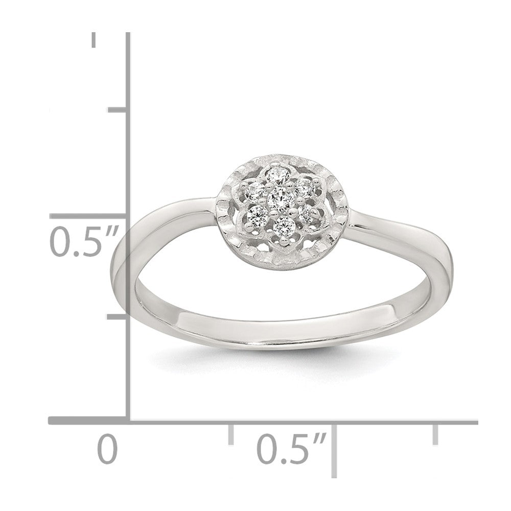 Sterling Silver Polished and Grooved CZ Flower Ring