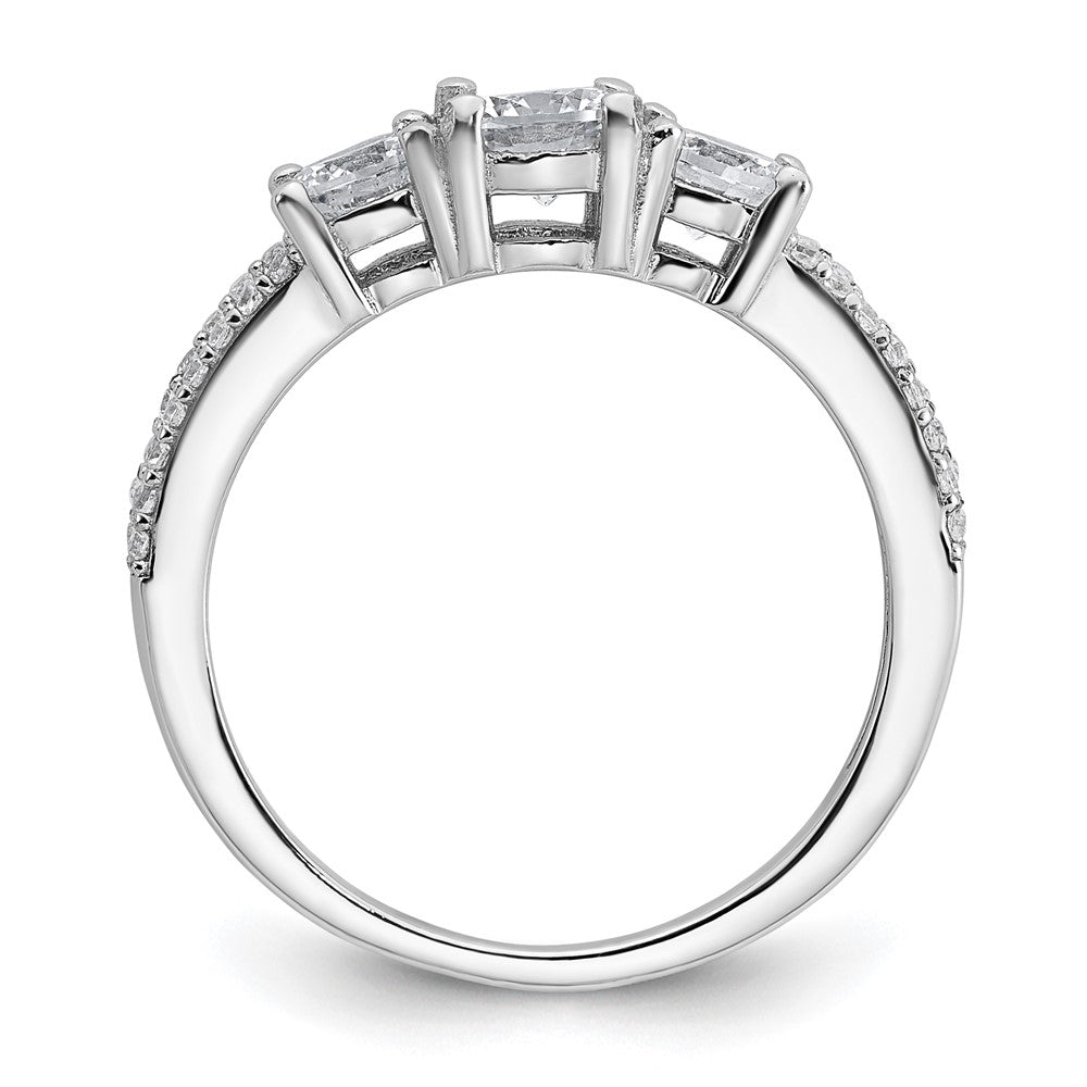 Sterling Silver Rhodium-plated Polished CZ Three Stone Ring