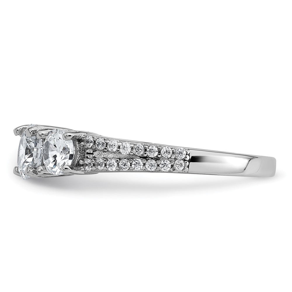 Sterling Silver Rhodium-plated Polished CZ Three Stone Ring