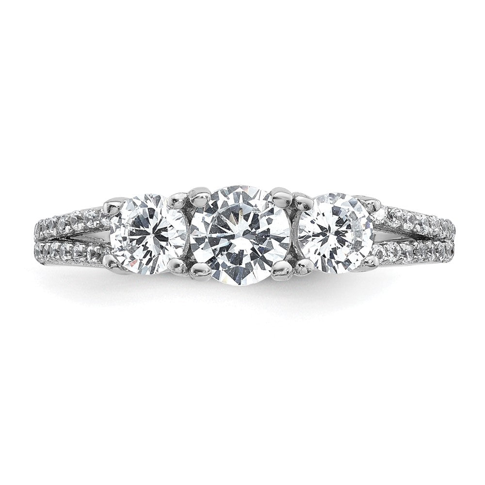 Sterling Silver Rhodium-plated Polished CZ Three Stone Ring