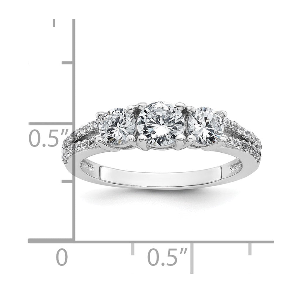 Sterling Silver Rhodium-plated Polished CZ Three Stone Ring