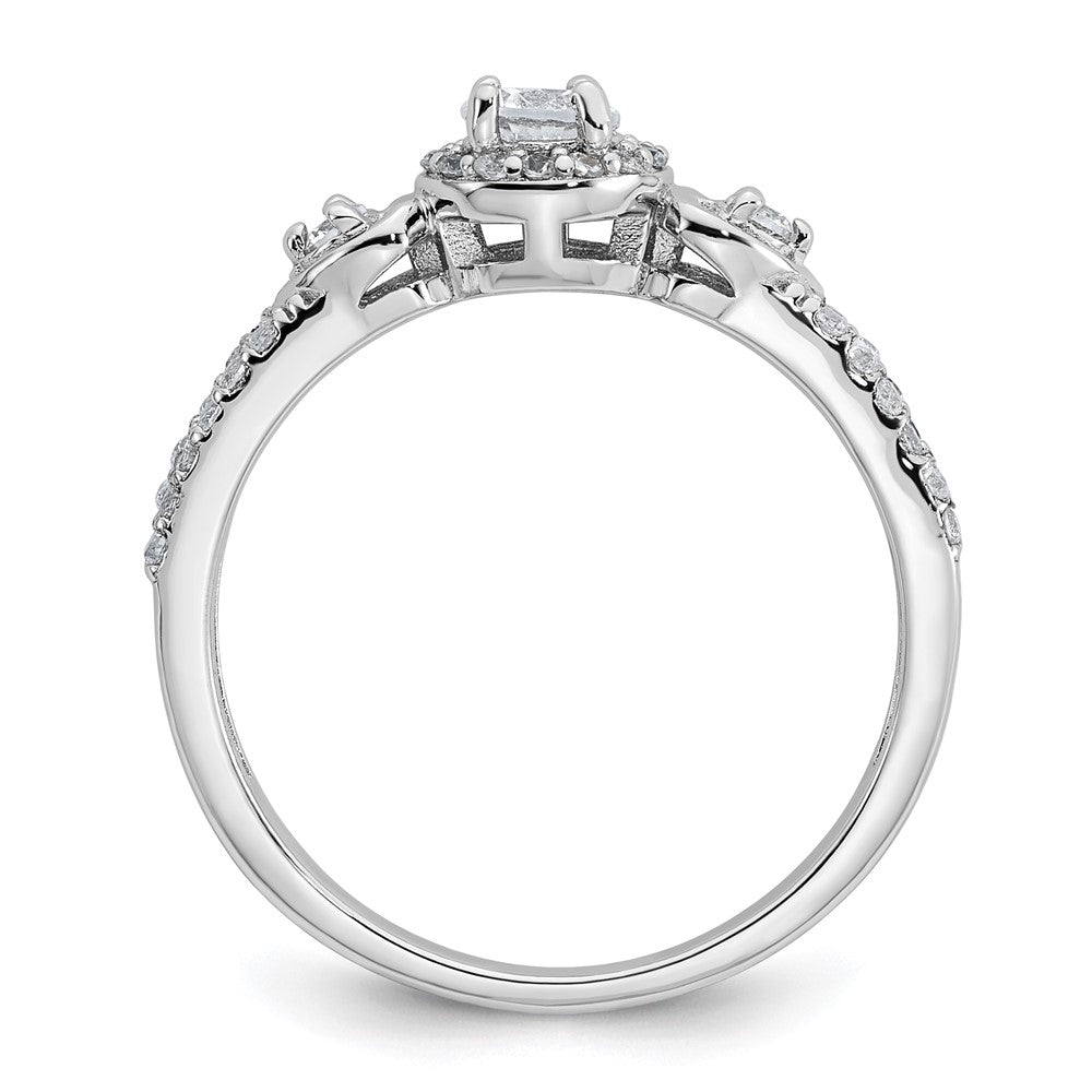 Sterling Silver RH-plated Polished CZ Halo Heart Ring