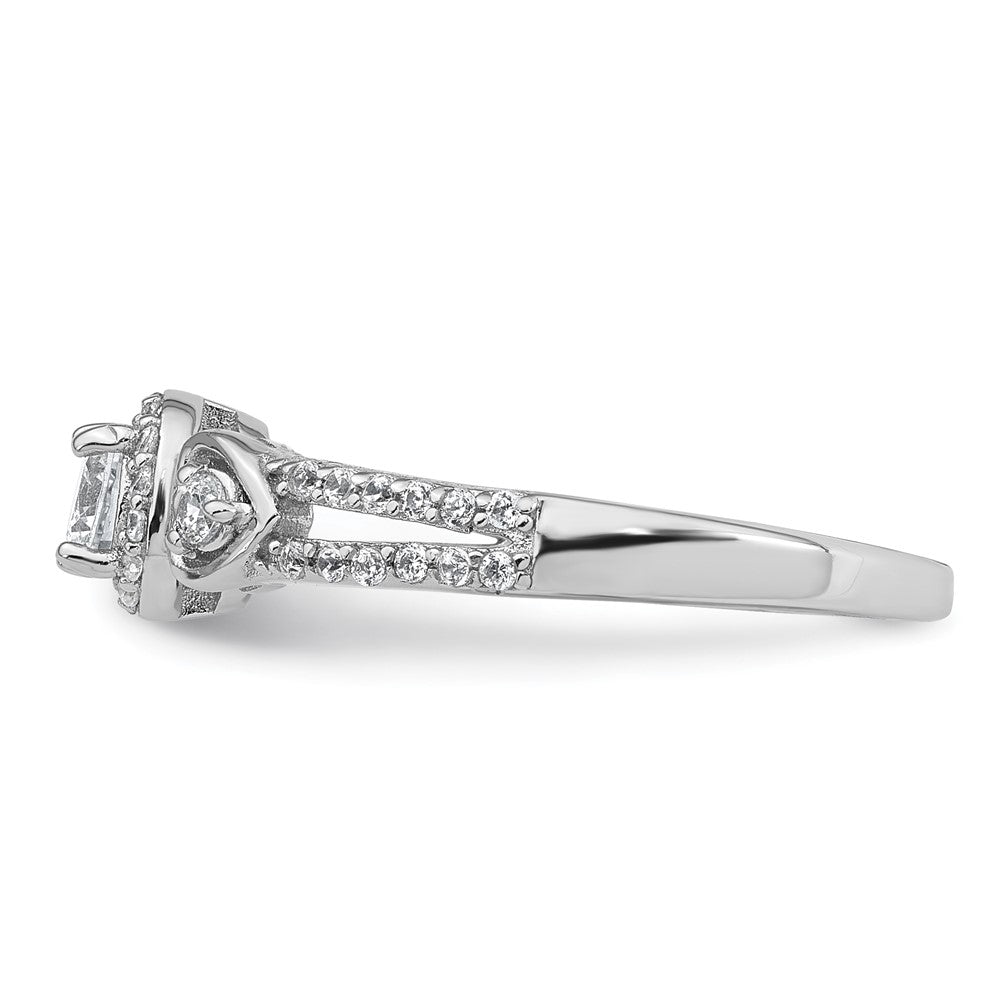 Sterling Silver RH-plated Polished CZ Halo Heart Ring