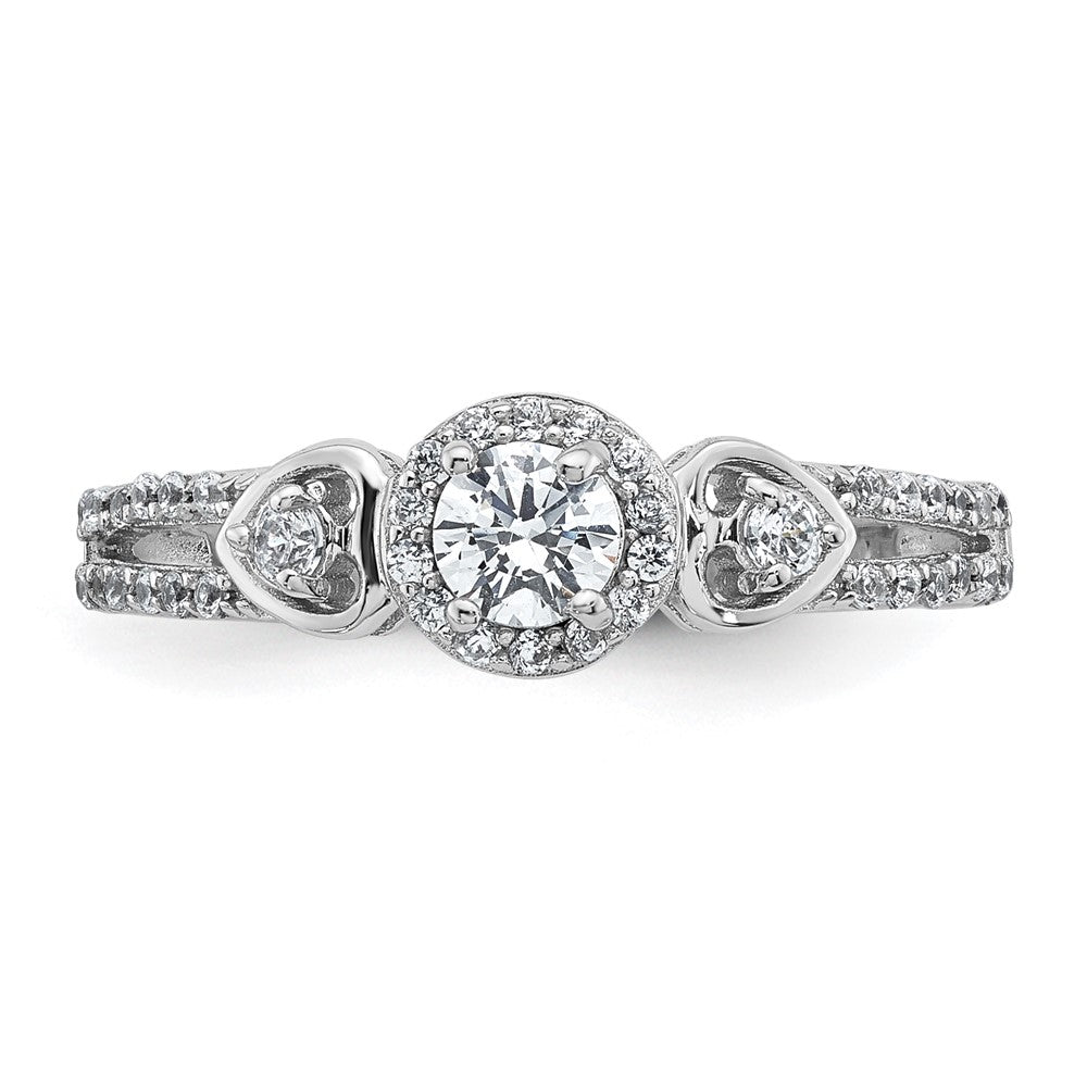 Sterling Silver RH-plated Polished CZ Halo Heart Ring