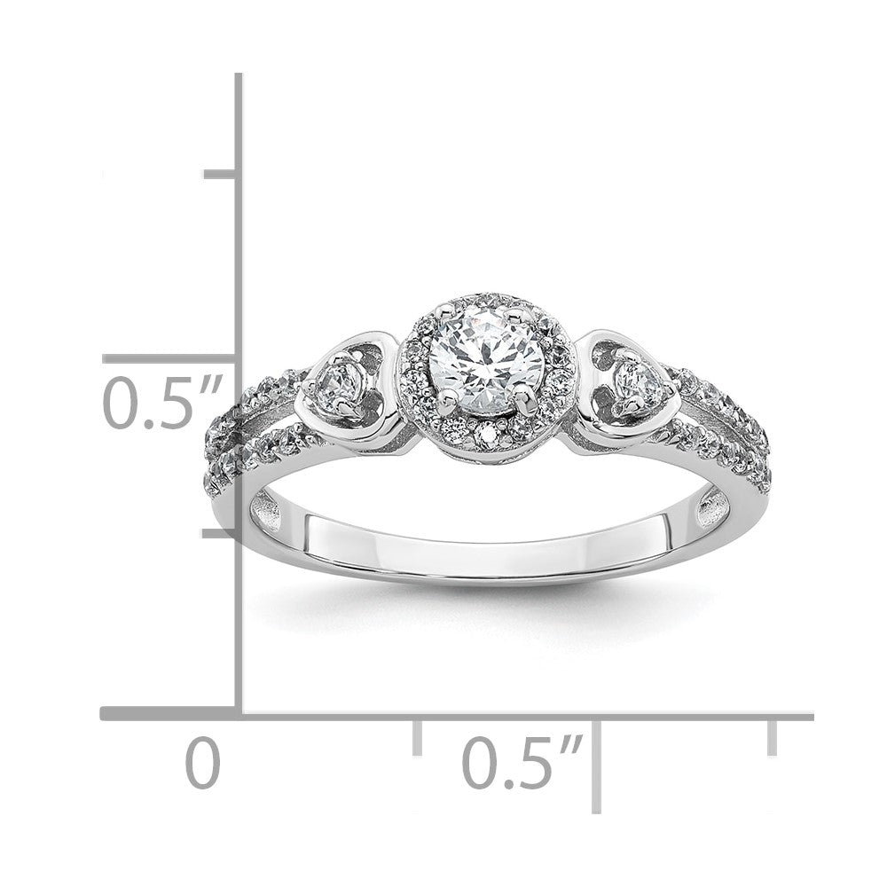 Sterling Silver RH-plated Polished CZ Halo Heart Ring