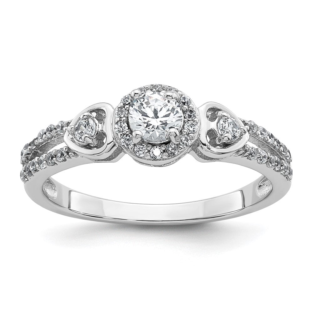 Sterling Silver RH-plated Polished CZ Halo Heart Ring