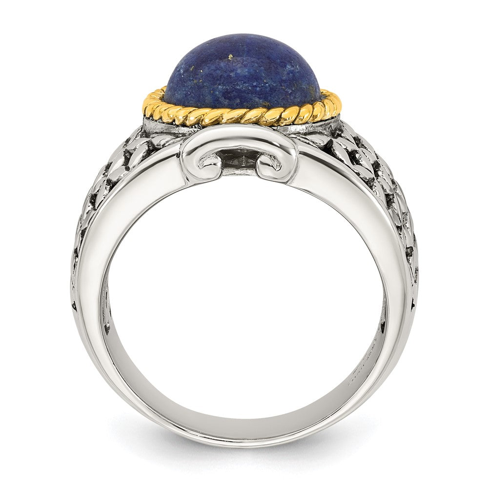 SS Polished Antiqued Gold-plated Lapis Weave Pattern Ring