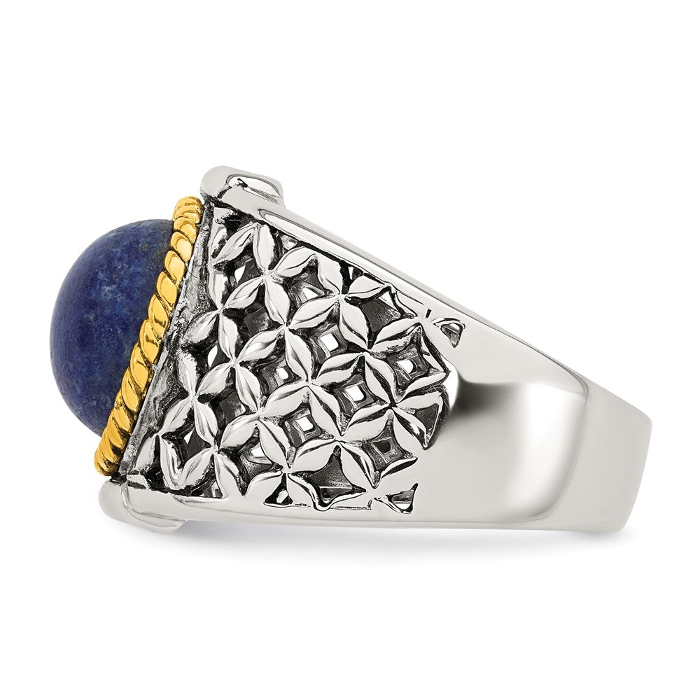 SS Polished Antiqued Gold-plated Lapis Weave Pattern Ring