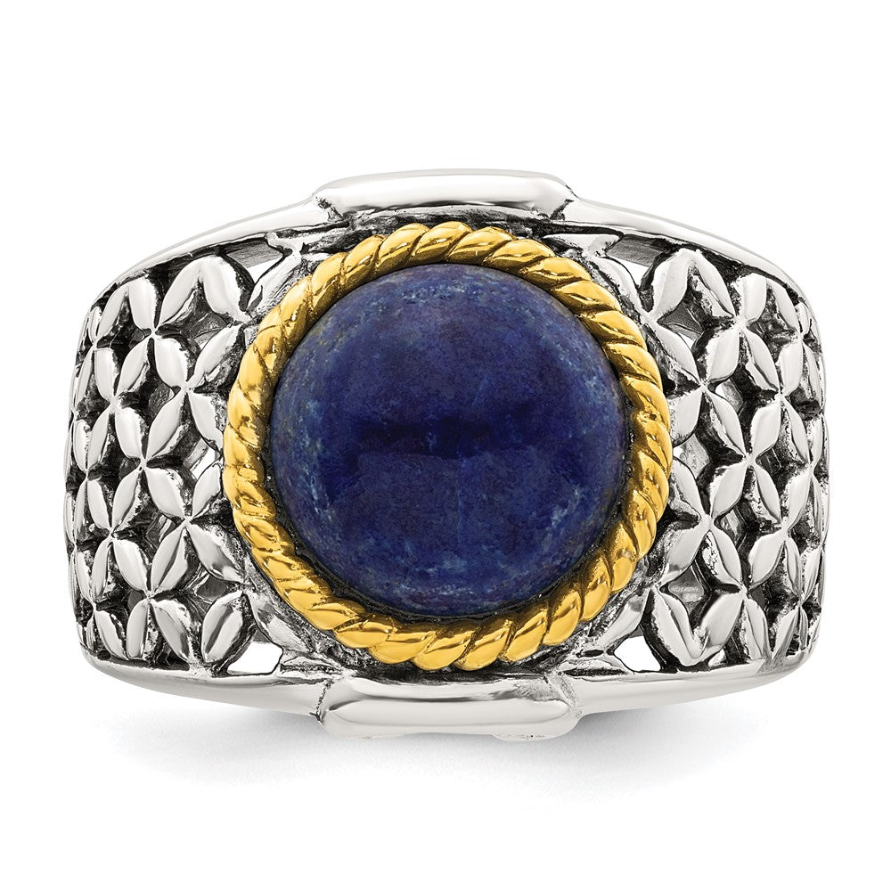 SS Polished Antiqued Gold-plated Lapis Weave Pattern Ring