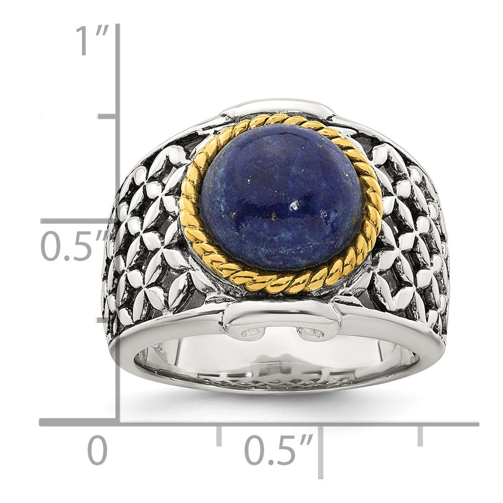SS Polished Antiqued Gold-plated Lapis Weave Pattern Ring