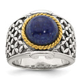 SS Polished Antiqued Gold-plated Lapis Weave Pattern Ring