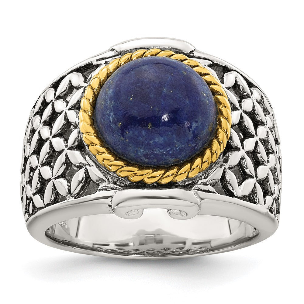 SS Polished Antiqued Gold-plated Lapis Weave Pattern Ring