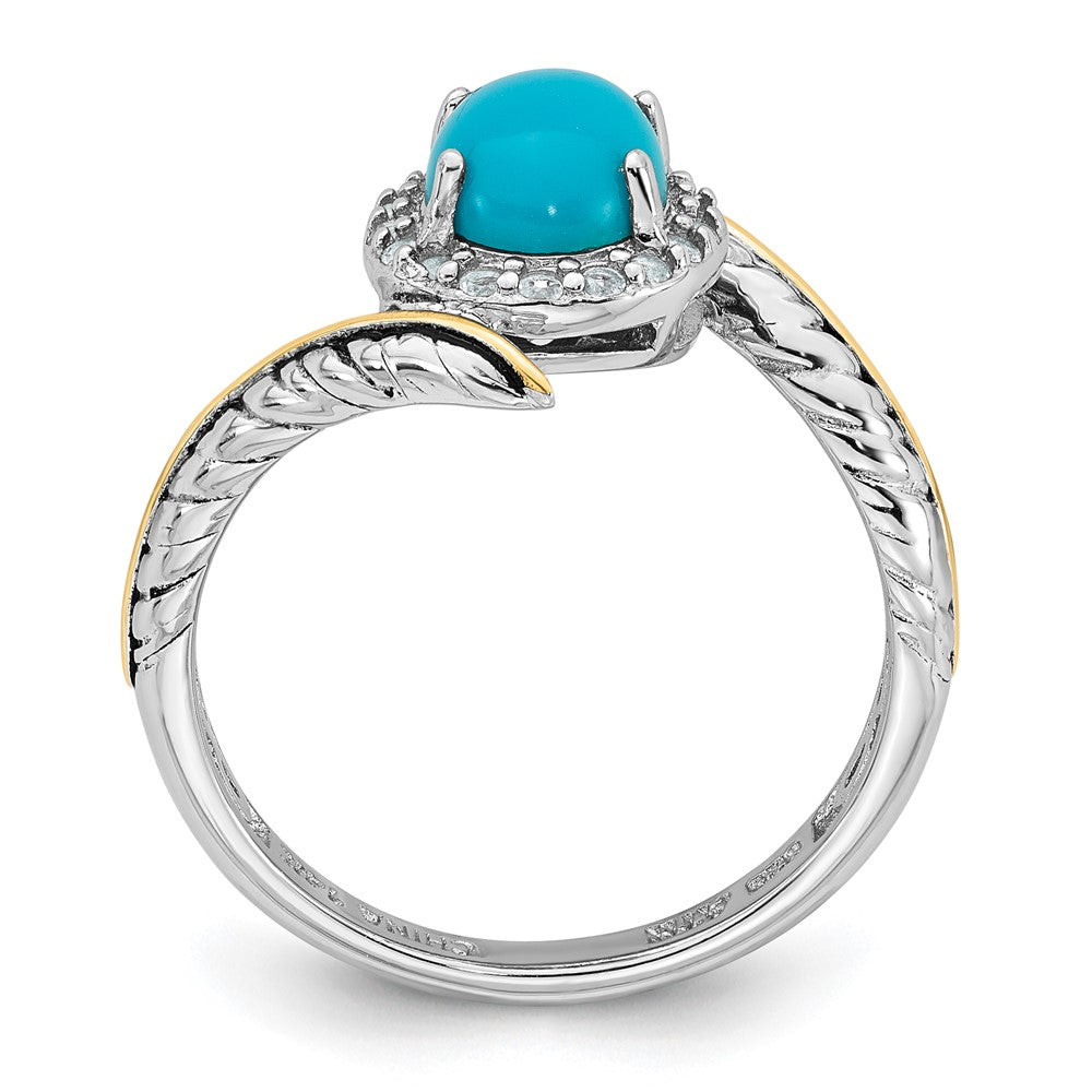 SS RH-pl w/14k Accent White Topaz Reconstructed Turquoise Feather Ring
