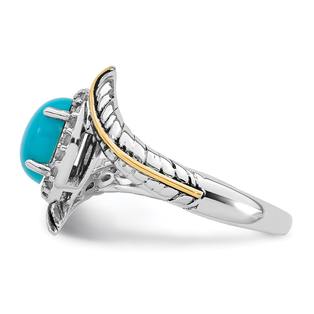 SS RH-pl w/14k Accent White Topaz Reconstructed Turquoise Feather Ring