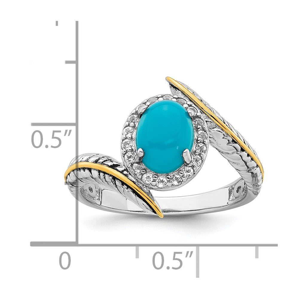 SS RH-pl w/14k Accent White Topaz Reconstructed Turquoise Feather Ring