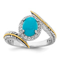 SS RH-pl w/14k Accent White Topaz Reconstructed Turquoise Feather Ring
