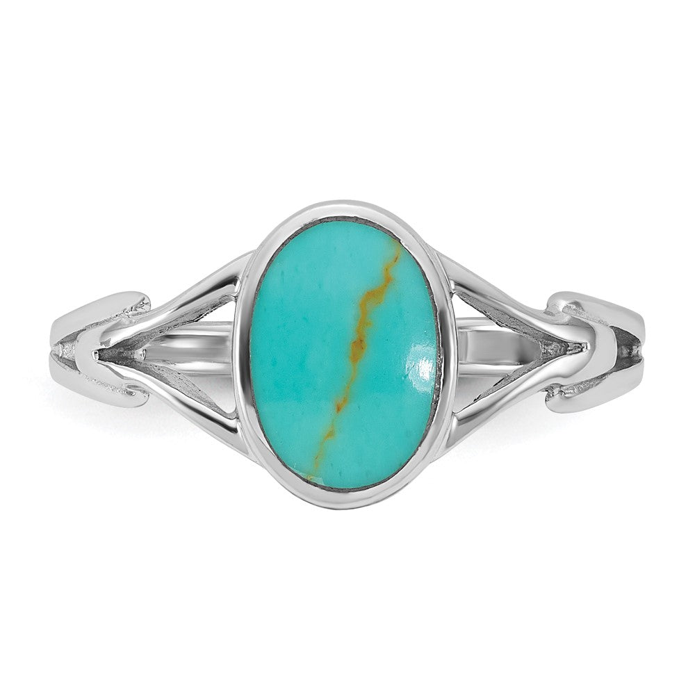 Sterling Silver Rhodium-plated Polished Reconstituted Turquoise Ring