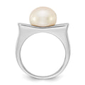 Sterling Silver Rh-plated 10-11mm Button FWC Pearl Square Ring