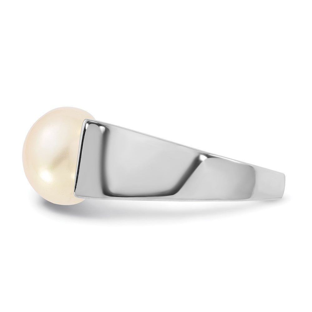 Sterling Silver Rh-plated 10-11mm Button FWC Pearl Square Ring