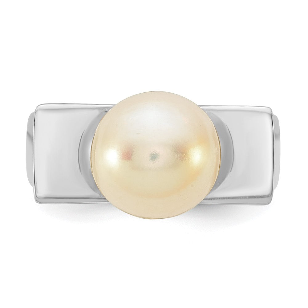 Sterling Silver Rh-plated 10-11mm Button FWC Pearl Square Ring