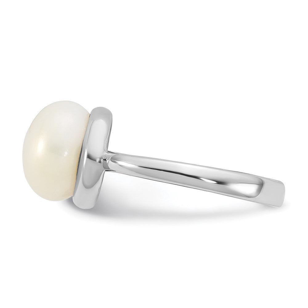 Sterling Silver Rhodium-plated 10-11mm Button FWC Pearl Ring