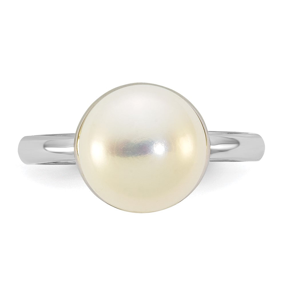 Sterling Silver Rhodium-plated 10-11mm Button FWC Pearl Ring