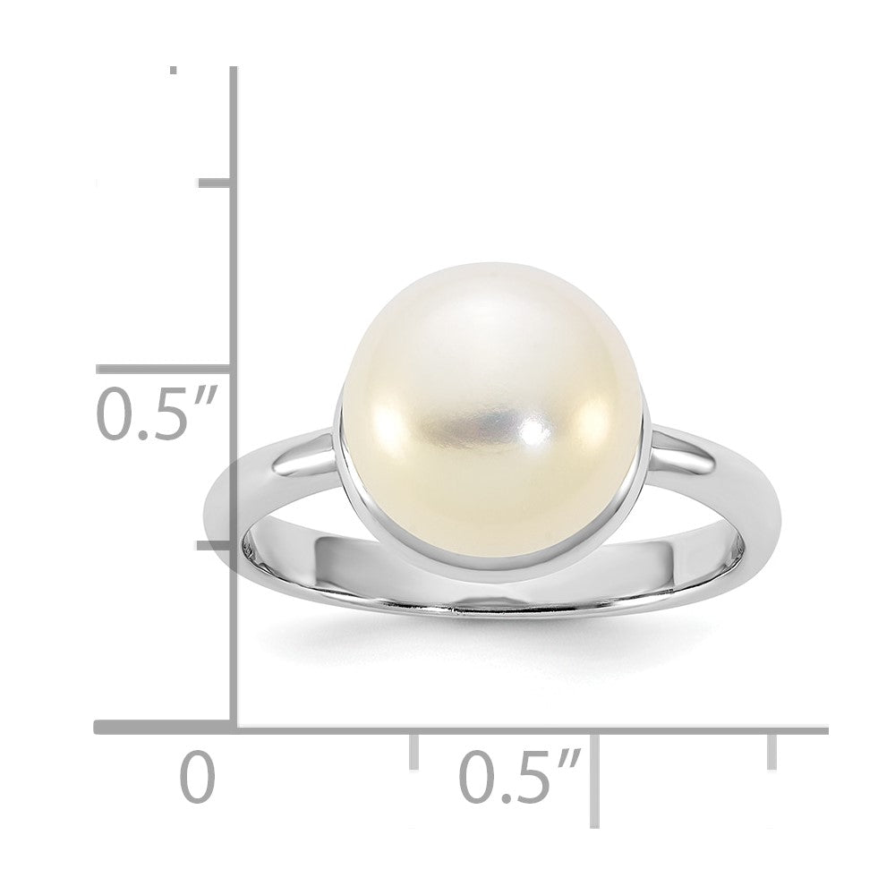 Sterling Silver Rhodium-plated 10-11mm Button FWC Pearl Ring