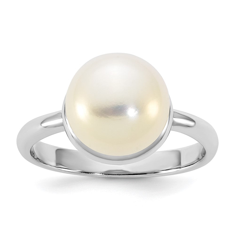 Sterling Silver Rhodium-plated 10-11mm Button FWC Pearl Ring