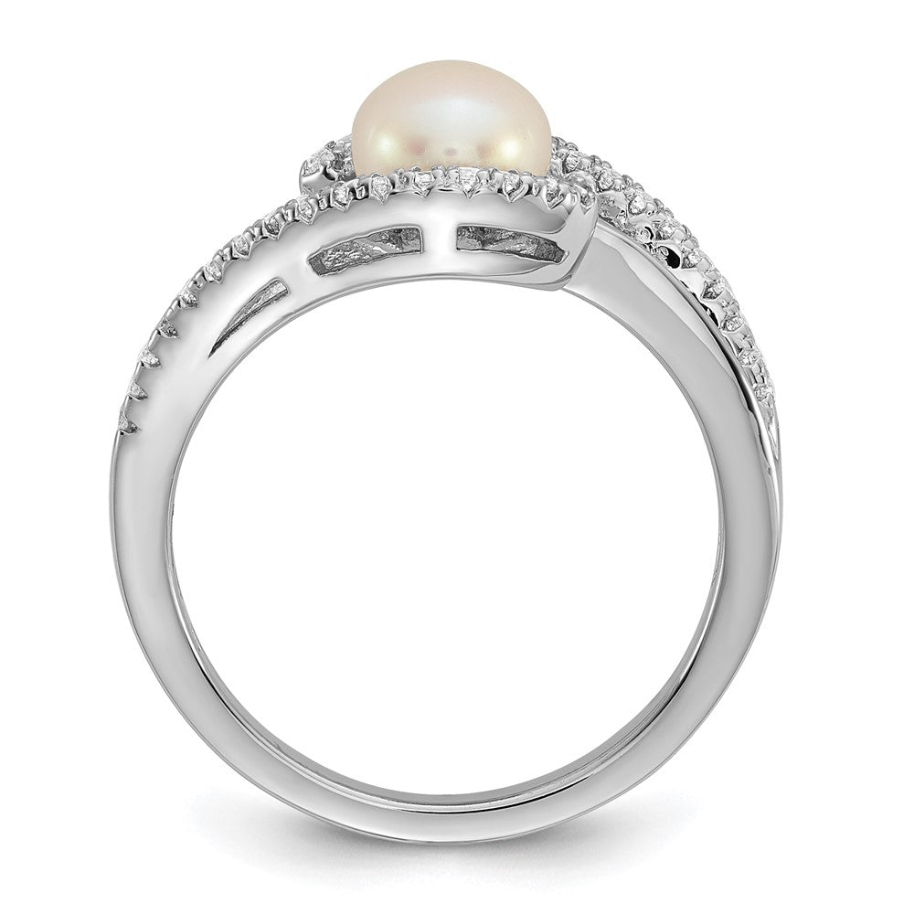 Sterling Silver Rhodium-plated CZ Freshwater Cultured Pearl Ring