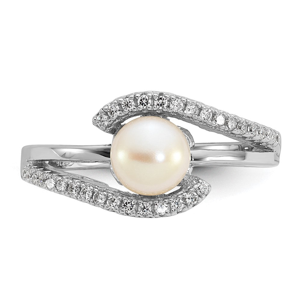 Sterling Silver Rhodium-plated CZ Freshwater Cultured Pearl Ring