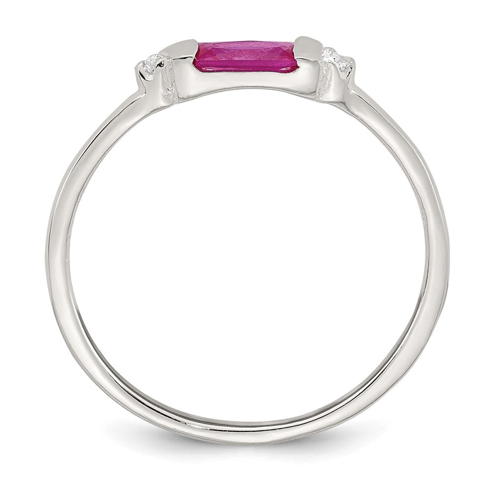 Sterling Silver Polished Red and White Rectangular CZ Ring