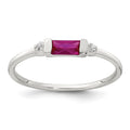 Sterling Silver Polished Red and White Rectangular CZ Ring
