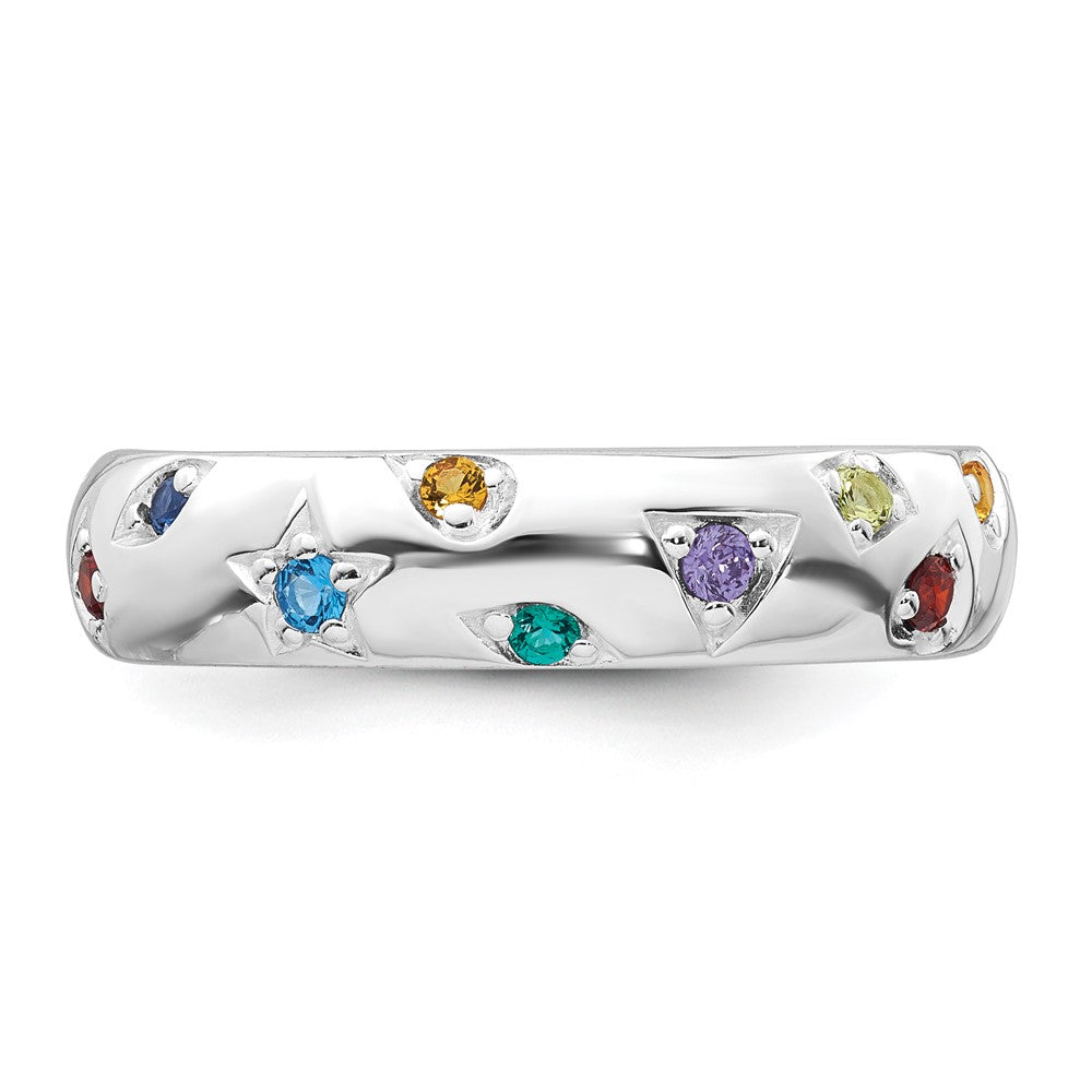 Sterling Silver RH-plated Polished 5.0mm Multicolor CZ Shapes Ring