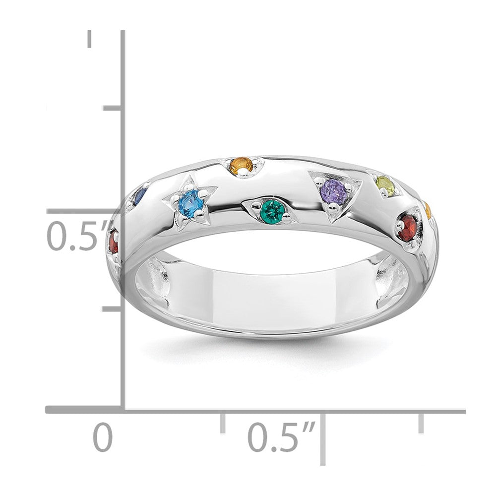 Sterling Silver RH-plated Polished 5.0mm Multicolor CZ Shapes Ring