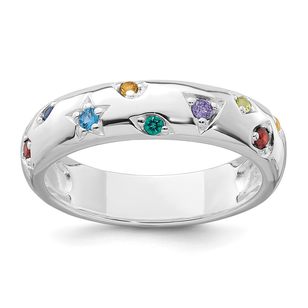 Sterling Silver RH-plated Polished 5.0mm Multicolor CZ Shapes Ring