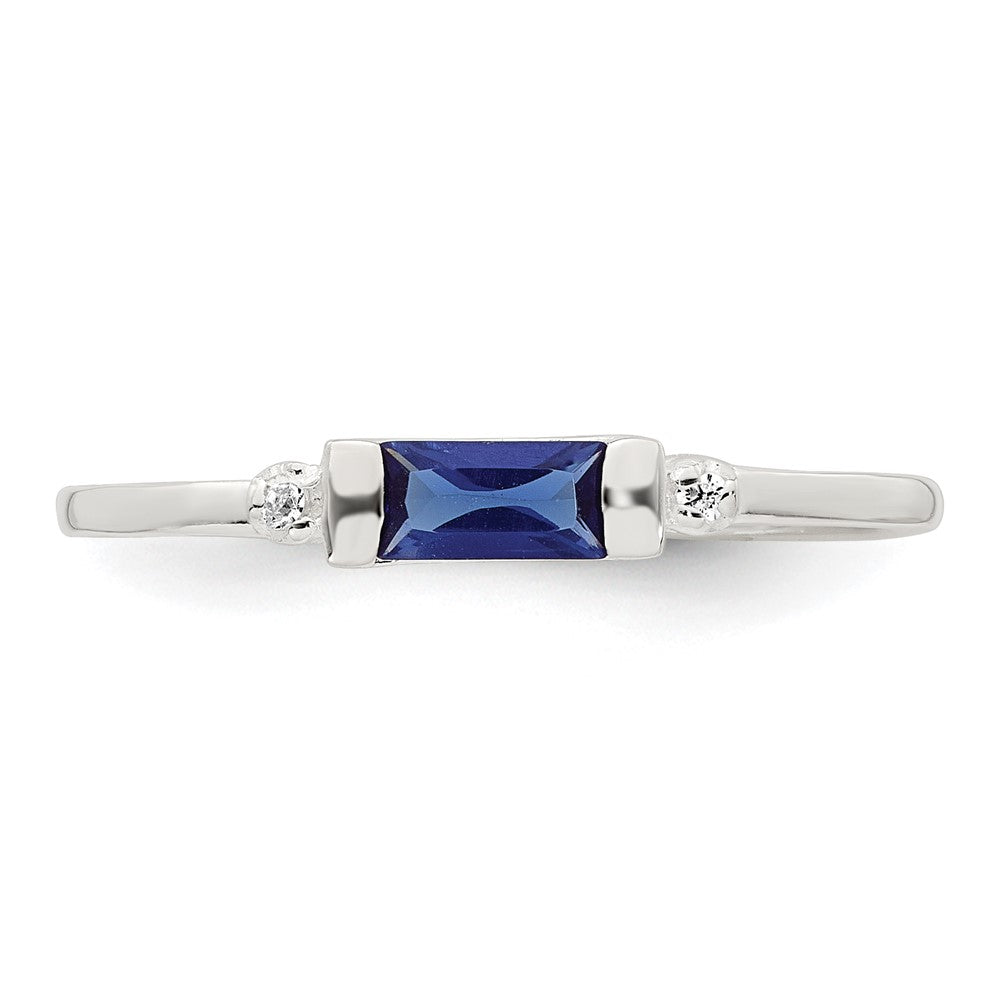 Sterling Silver Polished Blue and White Rectangular CZ Ring