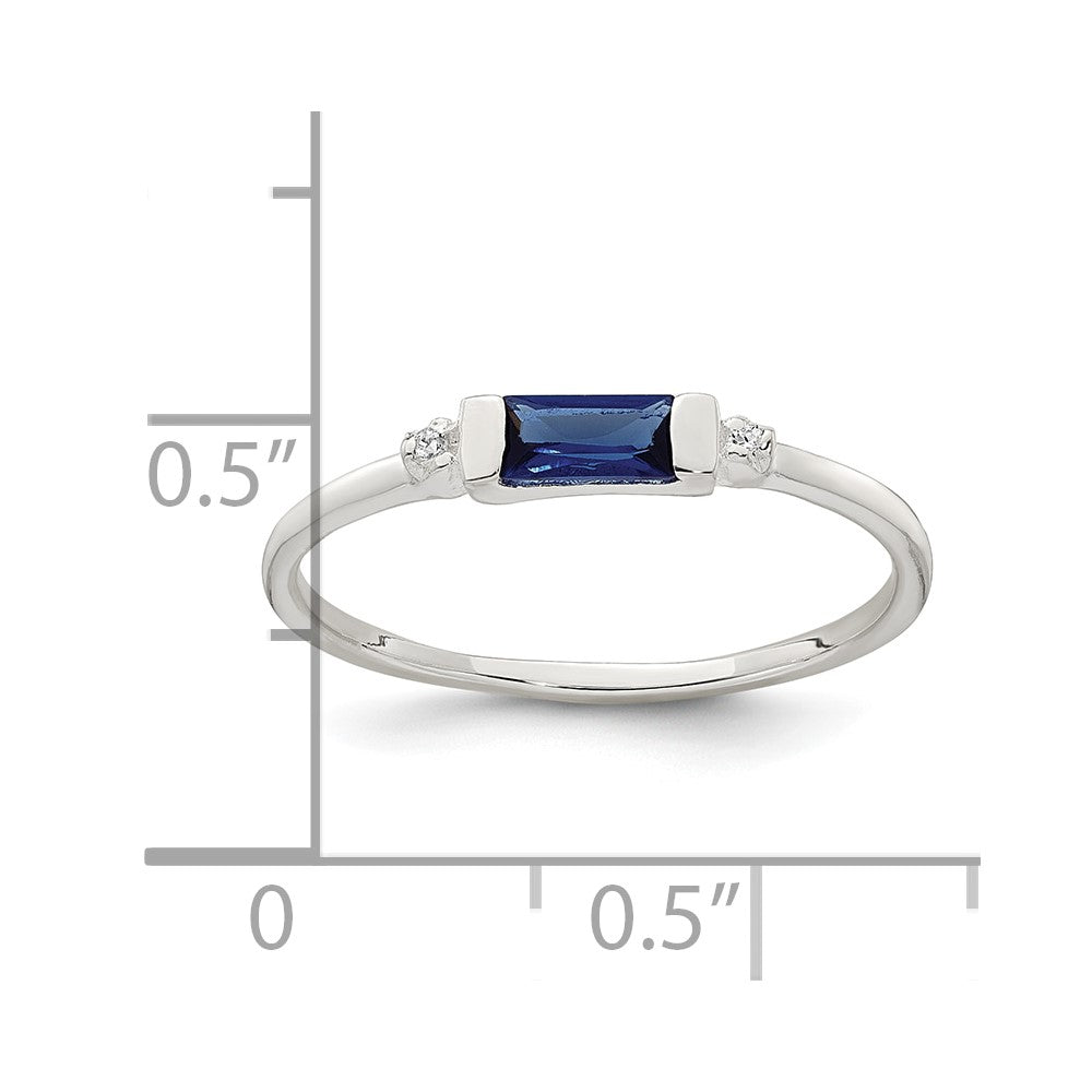 Sterling Silver Polished Blue and White Rectangular CZ Ring