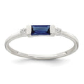 Sterling Silver Polished Blue and White Rectangular CZ Ring