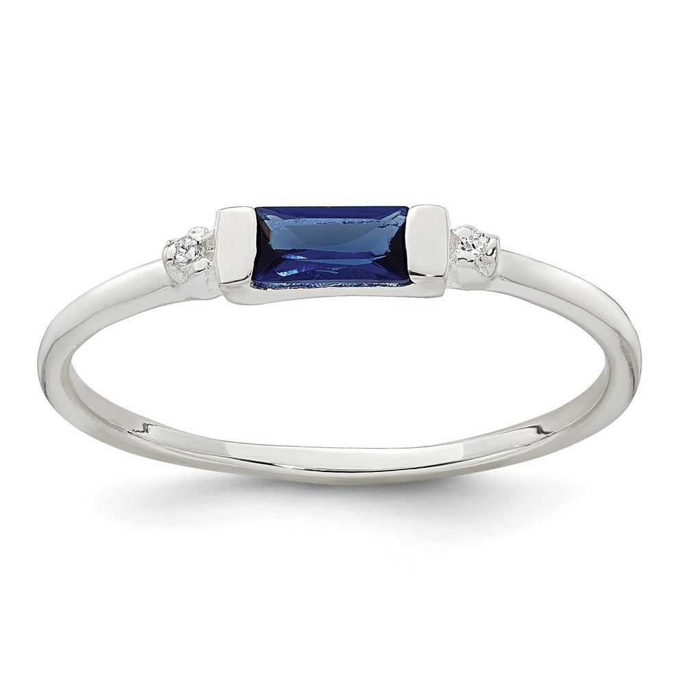 Sterling Silver Polished Blue and White Rectangular CZ Ring