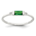 Sterling Silver Polished Green and White Rectangular CZ Ring