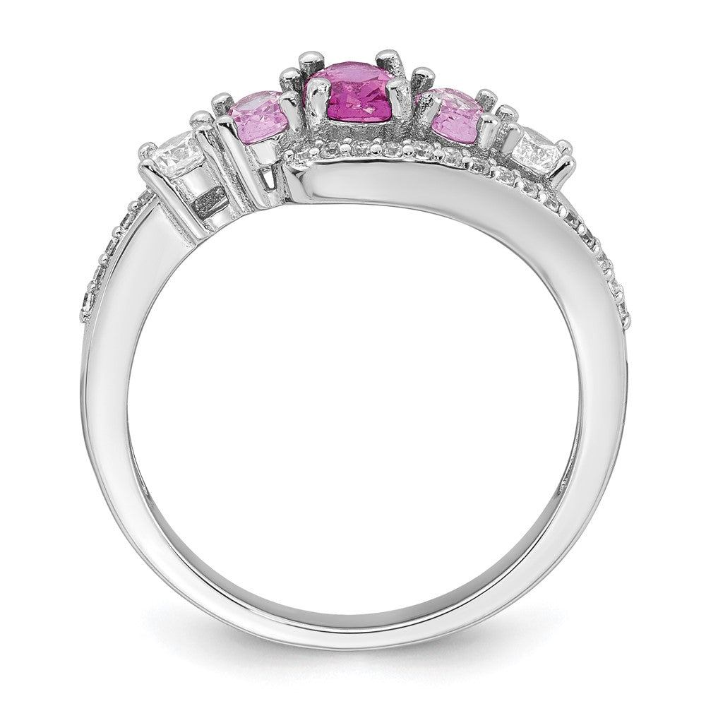 Sterling Silver RH-plated Polished CZ 5 Stone Ring